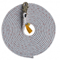 DBI-SALA 1202844 100 ft. (30 m) polyester/polypropylene blend 5/8" (16 mm) diameter rope lifeline with snap hook at one end.