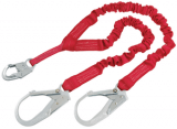 PROTECTA 1340161 6 ft. (1.8m)  double-leg 100% tie-off with elastic web and snap hook at center, steel rebar hooks at leg ends.