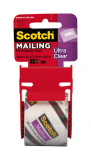 3M 141 Scotch Ultra Clear Mailing Packaging Tape w/dispenser, 1.88 in x 800 in, Clear