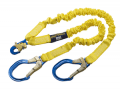 DBI-SALA 1244409 6 ft. (1.8m) double-leg 100% tie-off with elastic web and snap hook at center, aluminum rebar hooks at leg ends.