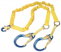 DBI-SALA 1244751 6 ft. (1.8m) double-leg 100% tie-off with elastic web, snap hook at center, D-rings for rescue and aluminum rebar hooks at leg ends.