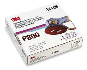 3M 34406 Flexible Abrasive Hookit Disc Dust Free, P800, 6 in 7H, 25 disc per box, 5 boxes per case