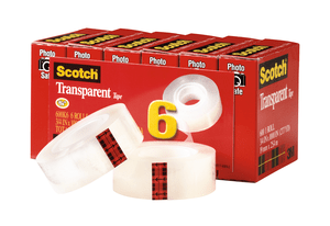 3M 600K6 Scotch Transparent Tape, Clear, 3/4 in. x 1000 in, 6 rolls per Package