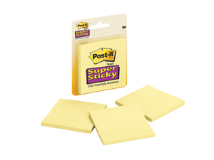 3M 3321SSCY Post-it Super Sticky Notes 3321-SSCY, 3 in x 3 in Canary Yellow 45 sh 3 pds/pk