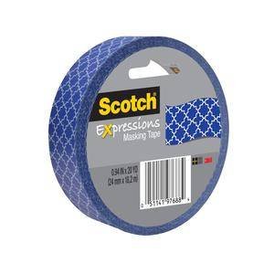 3M 3437-P9 Scotch Expressions Masking Tape, .94 in x 20 yd (24 mm x 18,2 m) Blue Quatrefoil